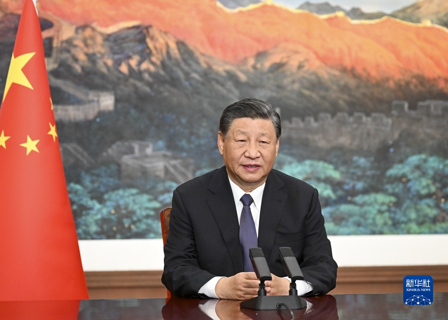 11月8日上午，國(guó)家主席習(xí)近平向2023年世界互聯(lián)網(wǎng)大會(huì)烏鎮(zhèn)峰會(huì)開(kāi)幕式發(fā)表視頻致辭。新華社記者 李學(xué)仁 攝