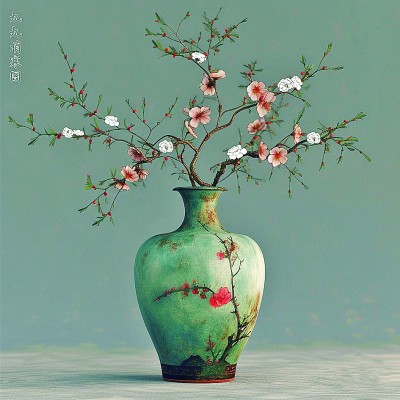 用AI繪畫(huà)工具制作的梅花“九九消寒圖”。制作：李世奇、孟揚(yáng)