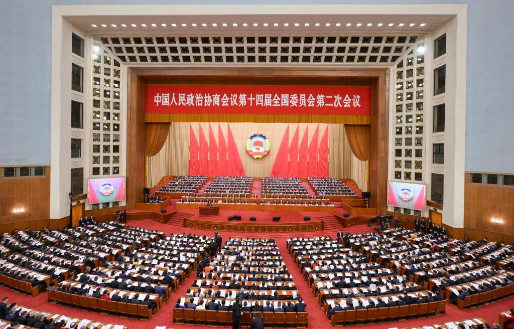 3月4日下午，中國人民政治協(xié)商會議第十四屆全國委員會第二次會議在北京人民大會堂開幕。 新華社記者 李賀 攝