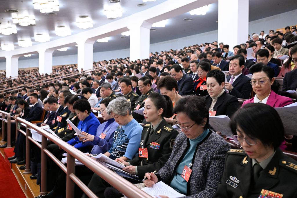 3月5日，第十四屆全國人民代表大會第二次會議在北京人民大會堂開幕。這是全國政協(xié)委員列席大會。新華社記者 申宏 攝