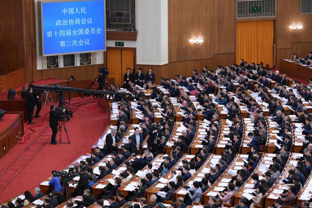 3月7日，全國政協(xié)十四屆二次會議在北京人民大會堂舉行第二次全體會議。?新華社記者 李賀 攝
