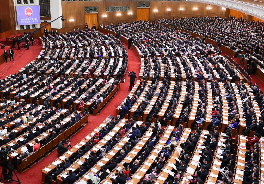 3月8日，十四屆全國人大二次會議在北京人民大會堂舉行第二次全體會議。新華社記者 劉續(xù) 攝