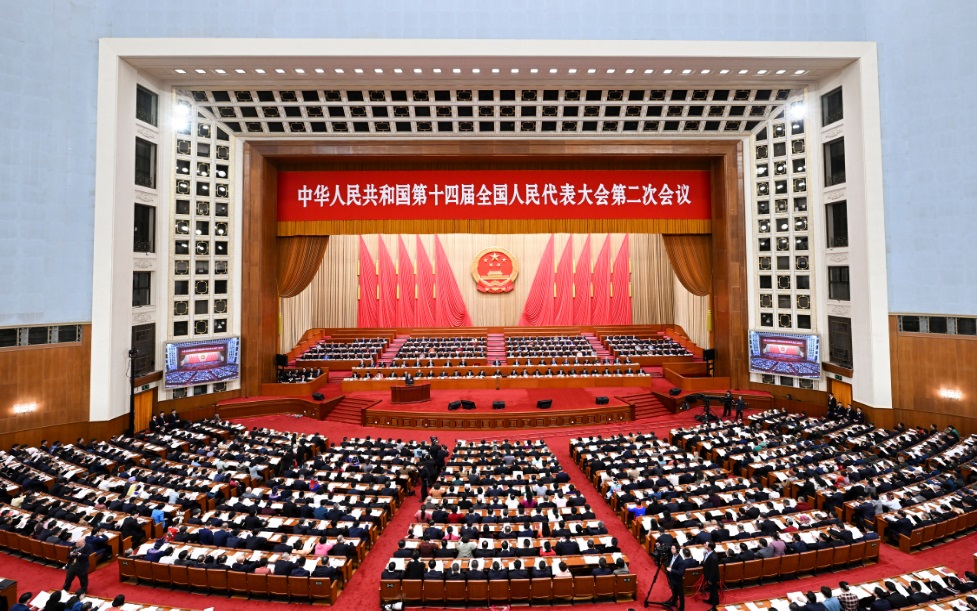 3月8日，十四屆全國人大二次會議在北京人民大會堂舉行第二次全體會議。 新華社記者 張領 攝