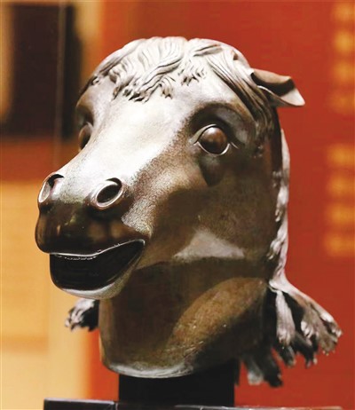 　圓明園博物館展出的清代馬首銅像。 　　圓明園管理處供圖