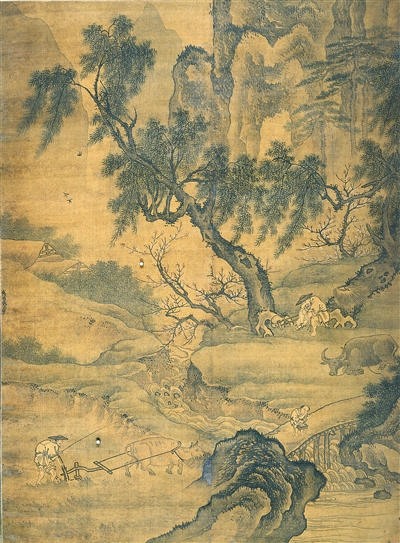 中國畫《春耕圖》，作者明代戴進(jìn)。 　　浙江省博物館藏