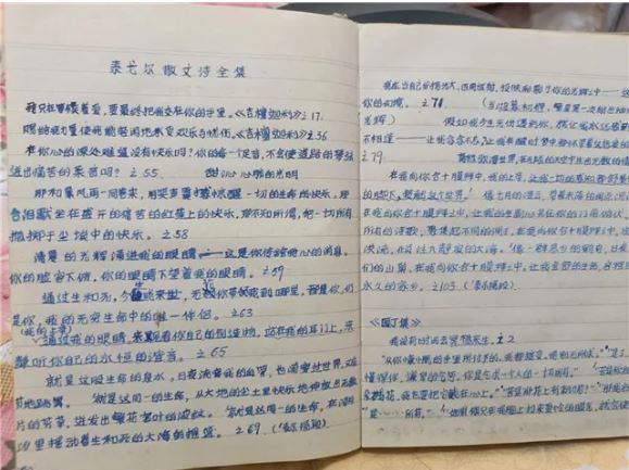 除了孫犁，李躍慧也十分喜愛泰戈爾，這是她手抄的部分泰戈爾詩歌
