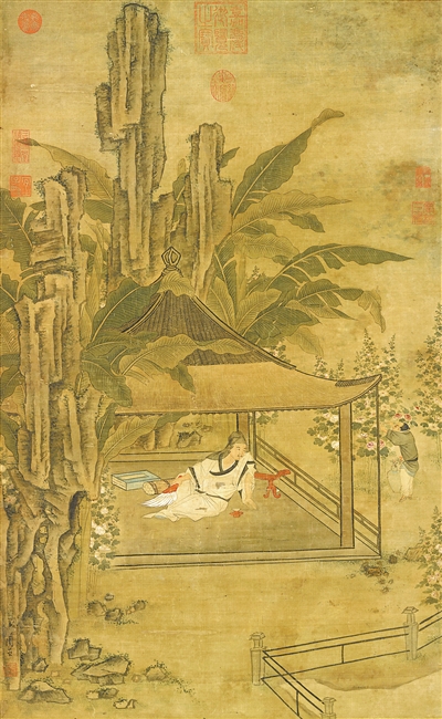 中國畫《山亭納涼圖》，作者為明代周臣。  臺(tái)北故宮博物院藏