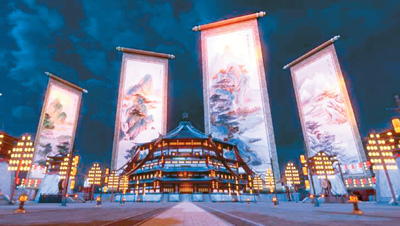 《唐宮夜宴》展覽中，含元殿外景。 　　出品方供圖