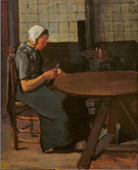 蒙德里安，《拿著紗錠的女人》，約1893-1896年，布面油畫(huà)，佩斯畫(huà)廊提供（貝耶勒基金會(huì)展品）