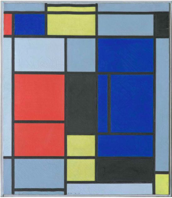 蒙德里安，《繪畫(huà) I》，1921/1925，布面油畫(huà)，貝耶勒基金會(huì)藏（貝耶勒基金會(huì)展品）